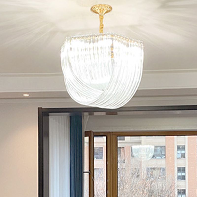 Modern Style Chandelier Brass Minimalism Hanging Light with Crystal for Living Room