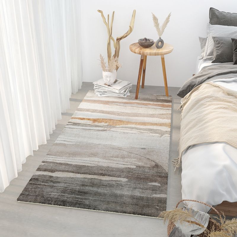 Grey Modern Area Carpet Color Block Polyester Area Rug Stain Resistant Rug for Bedroom