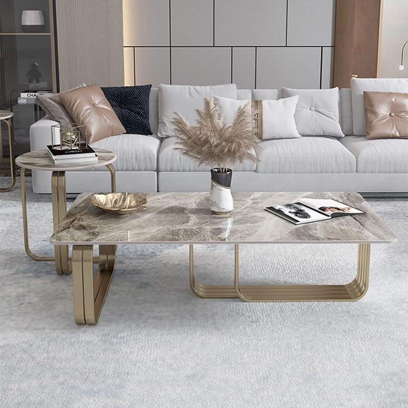 Glam Rectangle Cocktail Table Single Stone Top Coffee Cocktail Table