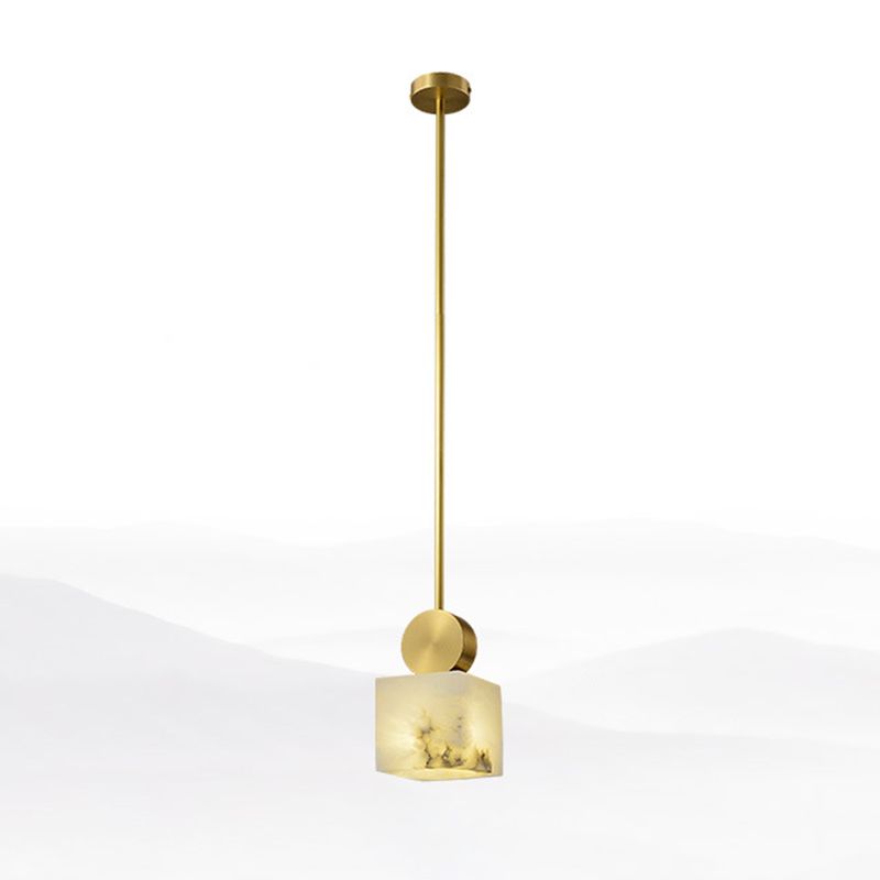 Geometric Shaped Pendant Lamp Nordic Marble 1-Light Bedroom Ceiling Light in Brass