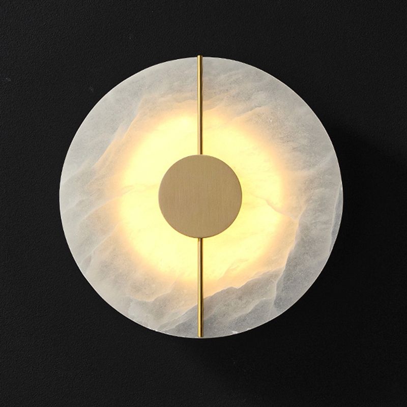Brass and Stone Wall Lighting Round / Oval LED Wall Mounted Fixture in Gold