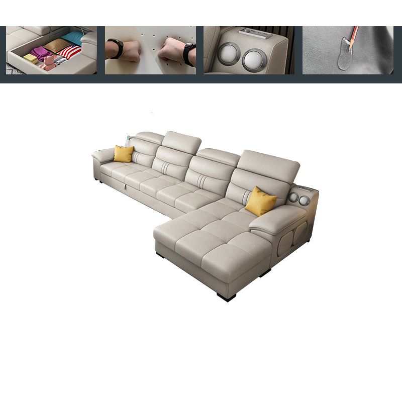 Modern Faux Leather Sofa & Chaise 34.6" H Biscuit Back Sofa with Storage