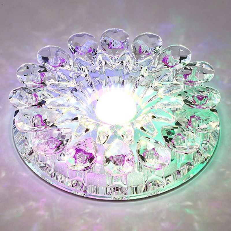 Plafonnier LED en cristal moderne à montage encastré, fleur violette, pour couloir