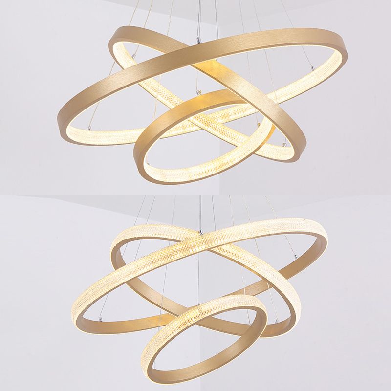 Aluminium Gold LED Hanging Lamp in Modern Luxury Style Circular Acrylic Chandelier for Living Room