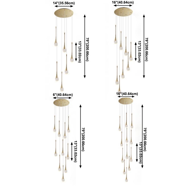 Crystal Gold LED Hanging Lamp in Modern Luxury Style Electroplate Aluminium Pendant Light for Stairs