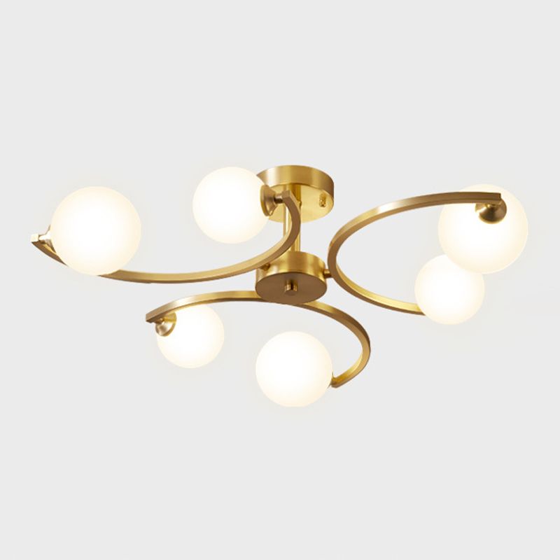 Modern Style Sputnik Flush Mount Metal Ceiling Light in Gold for Bedroom