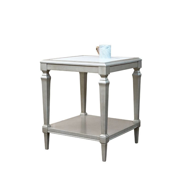 25.6" Tall Wood Square Top Side Table Sliver 4 Legs End Table with Shelf