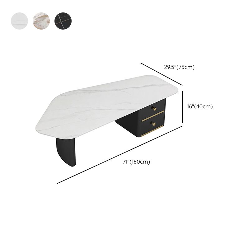 15"H Contemporary Coffee Table Stone Coffee Cocktail Table with Drawer