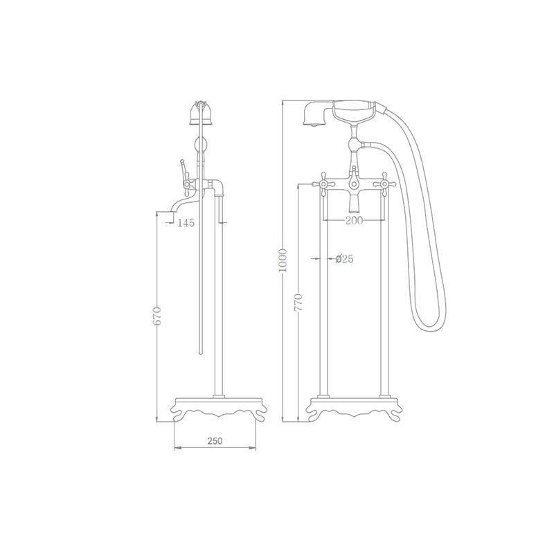 Brass Freestanding Tub Filler Floor Mounted Tub Filler with Handles