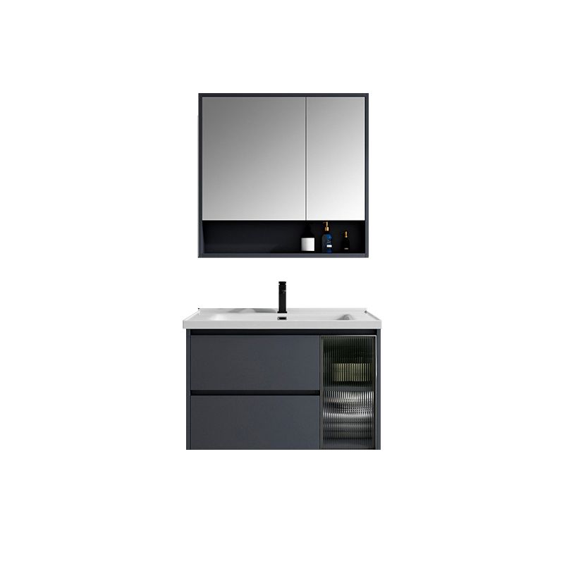 2 Drawers Vanity Mirror Single Sink Wall Mount Rectangle Bathroom Vanity with Door