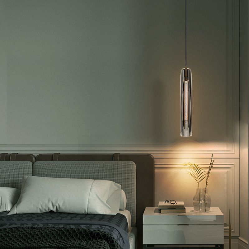 Modern Artistic Indoor Pendant Light Copper Cylindrical Hanging Lamp with Crystal Shade