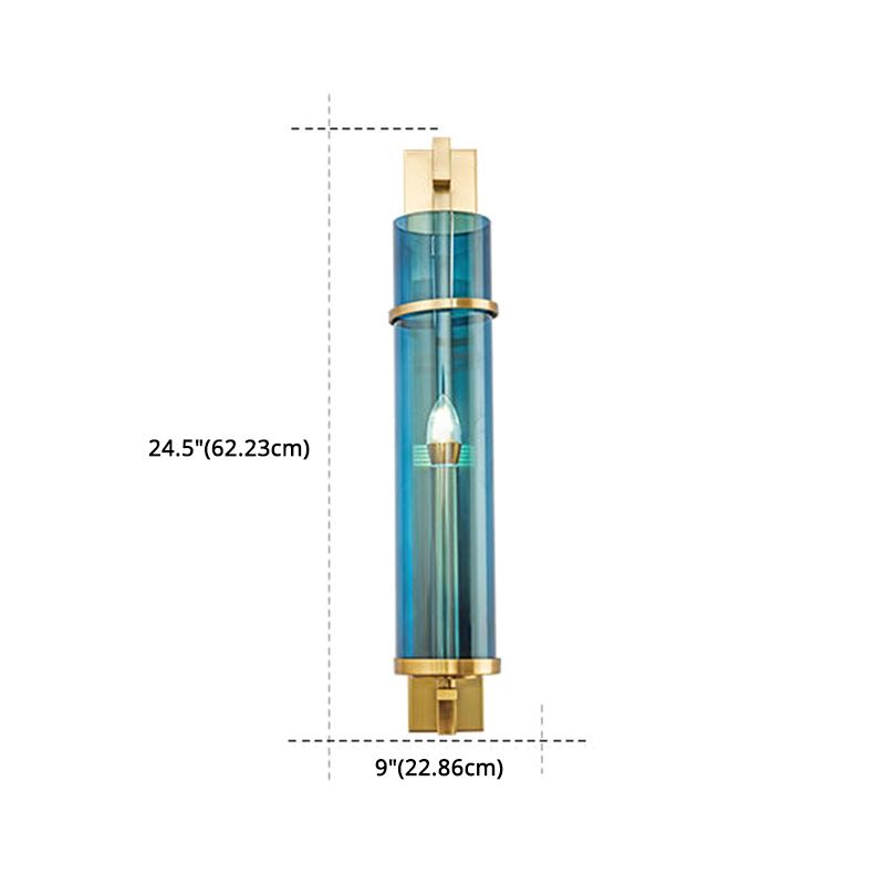 Minimalism Wall Sconce Lighting Blue Cylindrical Sconce Light Fixture with Glass Shade