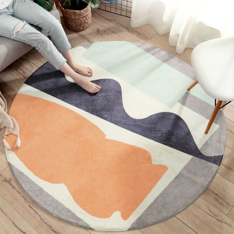 Round Palm Leaves Print Carpet Polyester Modern Indoor Rug Non-Slip Backing Carpet for Living Room