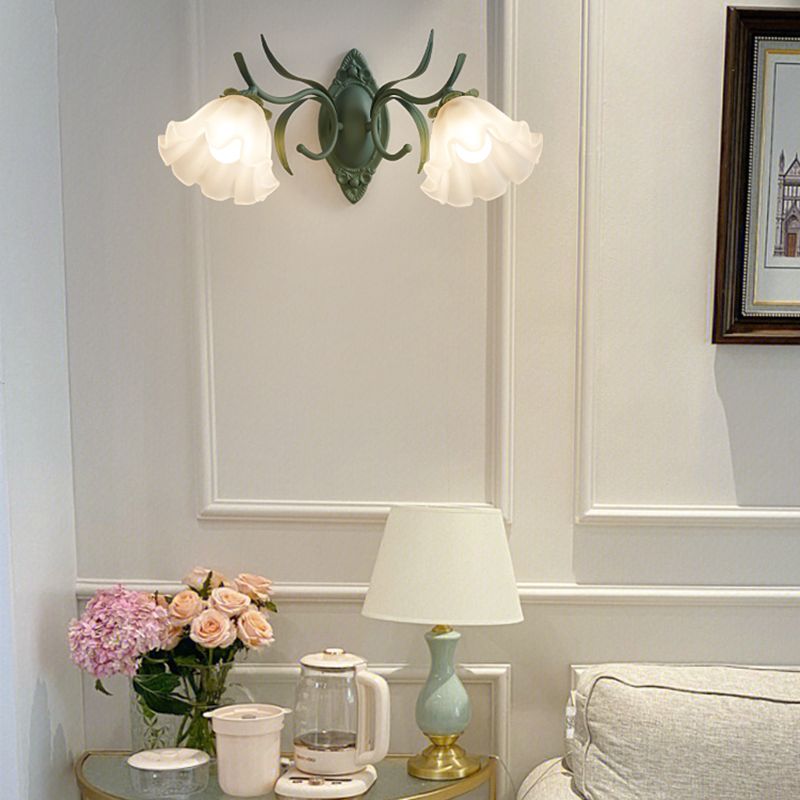 Iron and Glass 1 / 2 - Light Bath Sconce in Green & White Bathroom Vanity Lighting