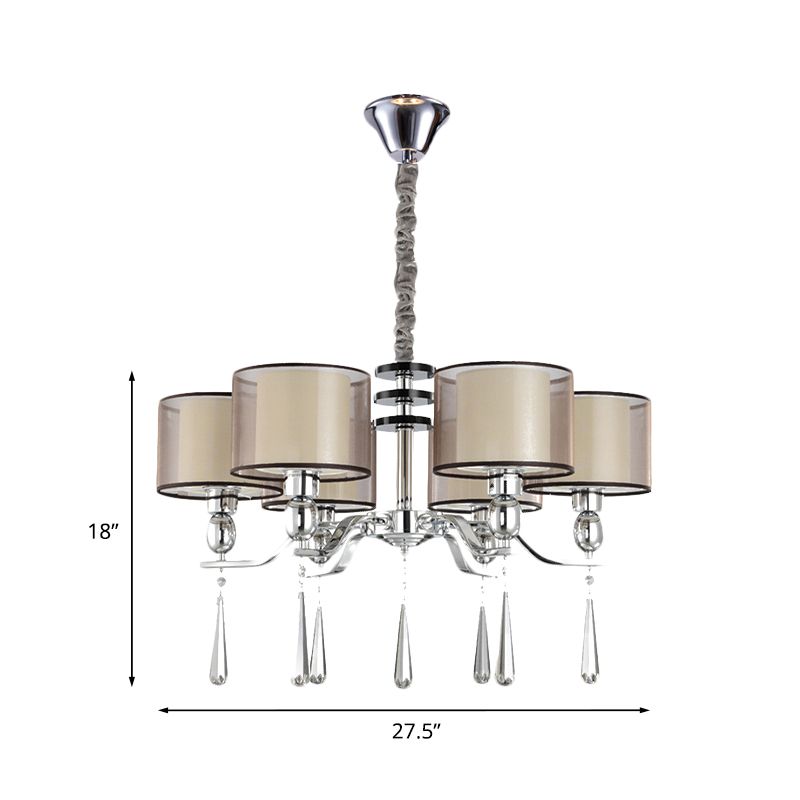 6 ampoules Cylindre lustre Lumière Rustique Chrome Tissure Éclairage pendentif avec chute en cristal
