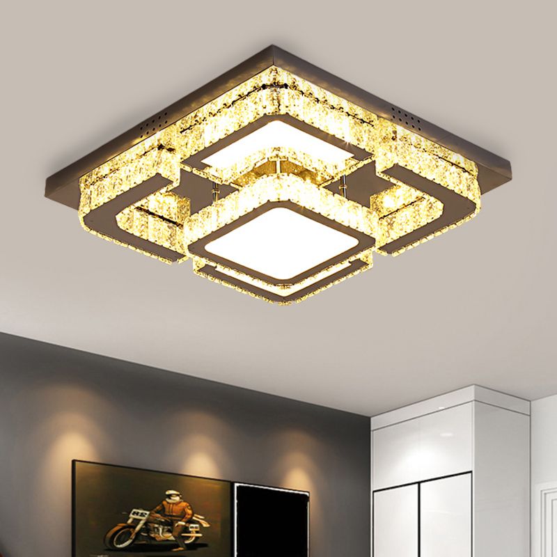 Quadratschlafzimmer Deckenleuchte moderne klare rechteckige Kristalle Edelstahl-LED-LED-Leuchte