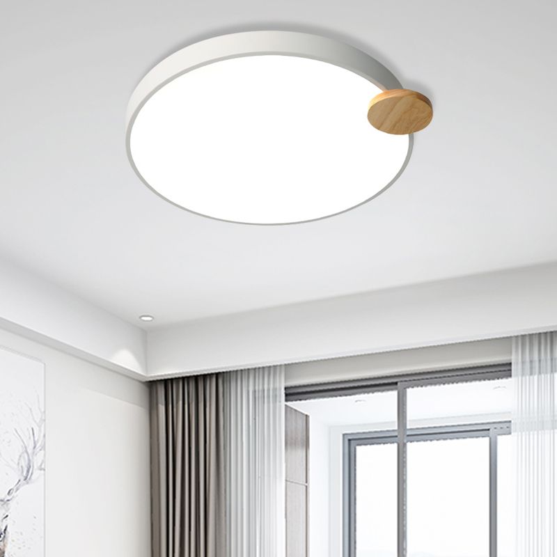 Modern Round Flush Light armatuur 12 "/16" /19.5 "W LED Acryl metalen spoelmontage Lamp voor slaapkamer met houten details, wit/grijs
