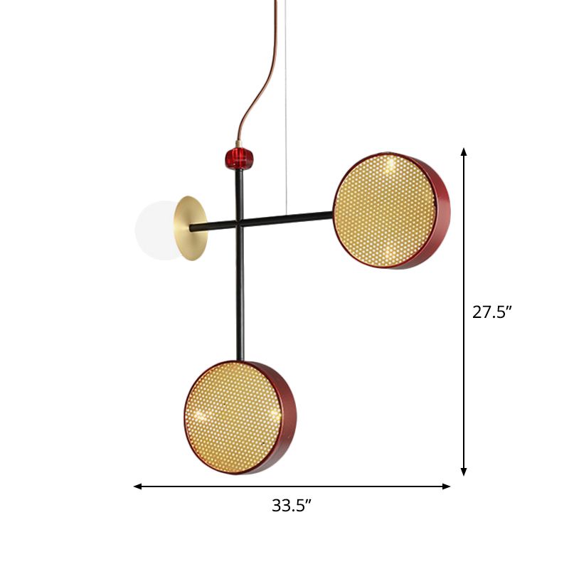 Moderne Vogue Cross Kronleuchter Metall 5-Licht Wohnzimmer Anhängerlampe in Rot mit Ballglasschatten und Maschenbildschirm