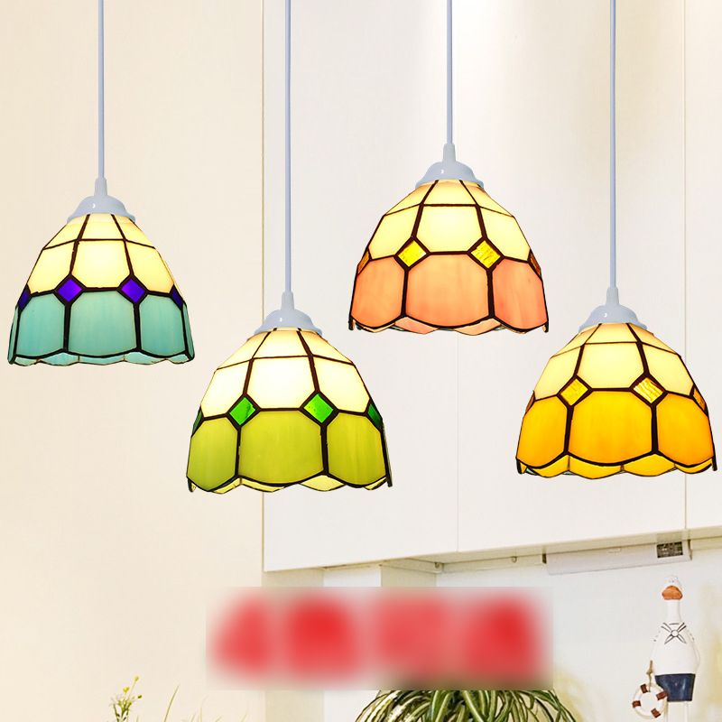 Art Glass Suspension Pendant Light Tiffany Bowl Hanging Pendant for Dining Room