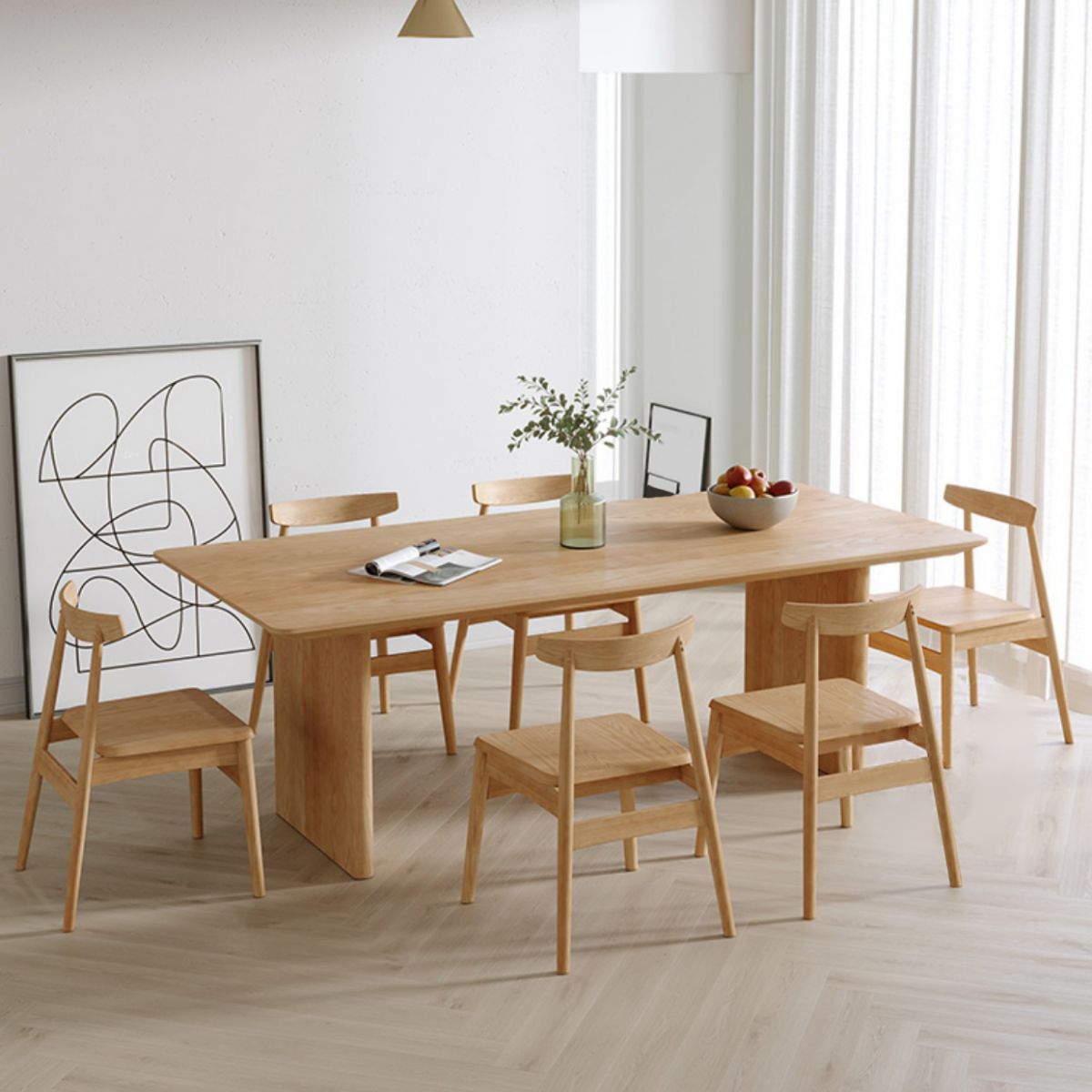 Modern Pine Wood Indoor Table for Restaurant Rectangle Dining Table with Double Pedestal