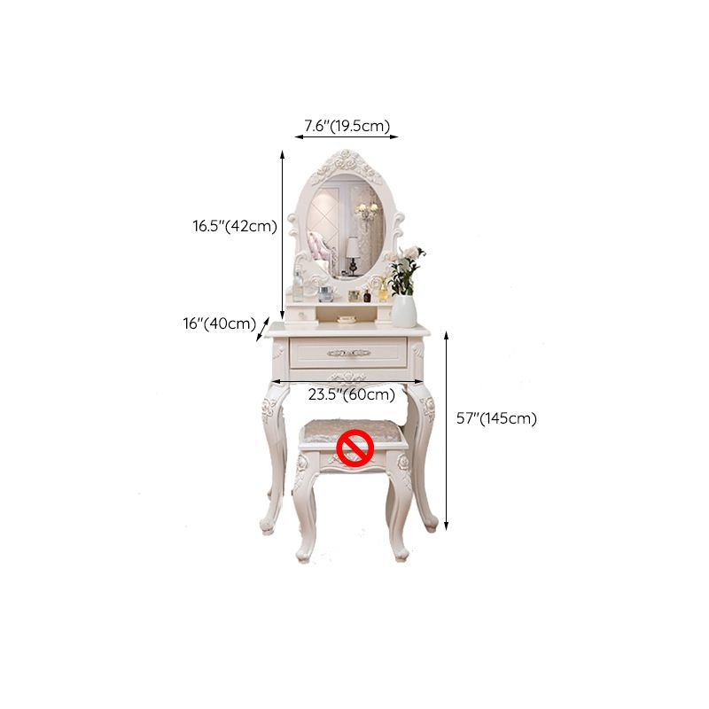 Victorian Mirrored Makeup Dressing Table Wood Stool Set in White