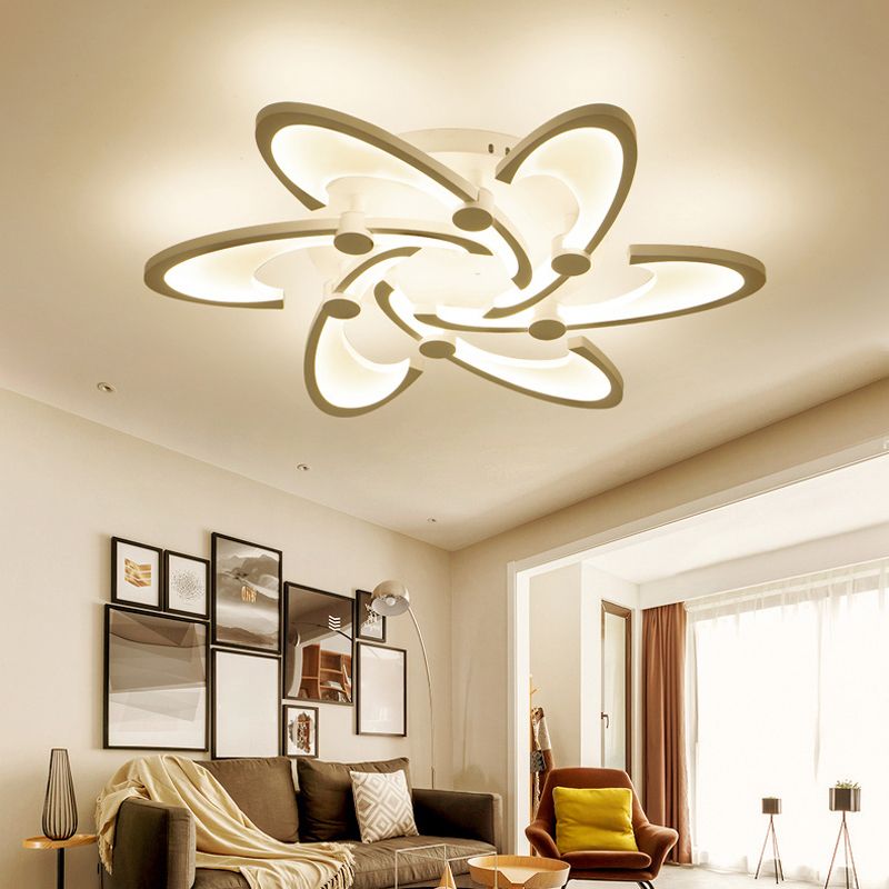 White Spiral Floral Flush Mount Lamp Modernism 3/6/12-Head Acrylic Semi Flush Ceiling Light in Warm/White Light