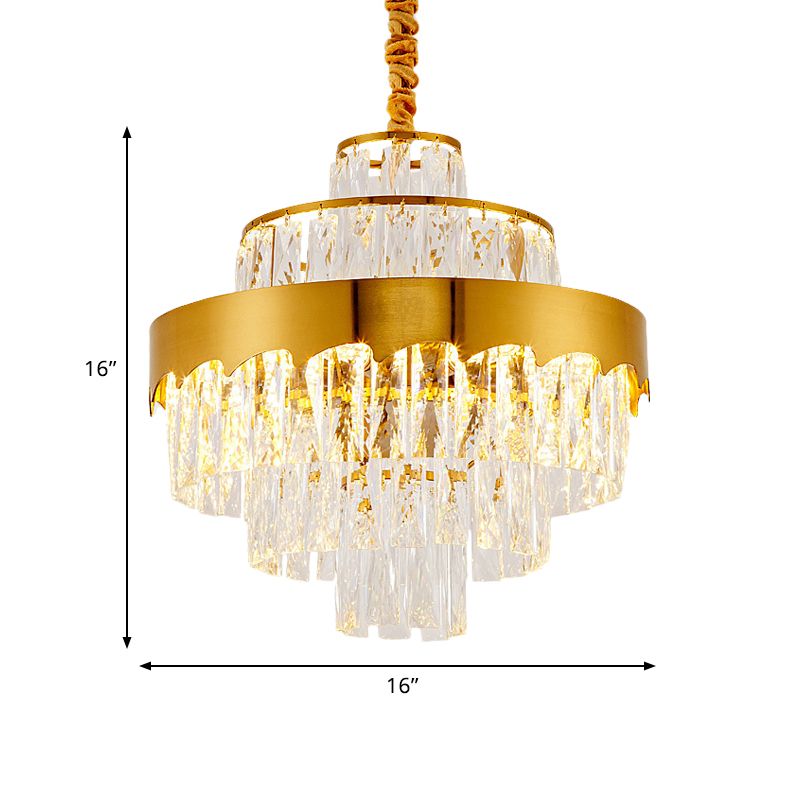 9/12 Lights Clear Crystal Chandelier Lamp Modern Gold Tiered Round Dining Room Pendant Lighting, 16"/19.5" Wide