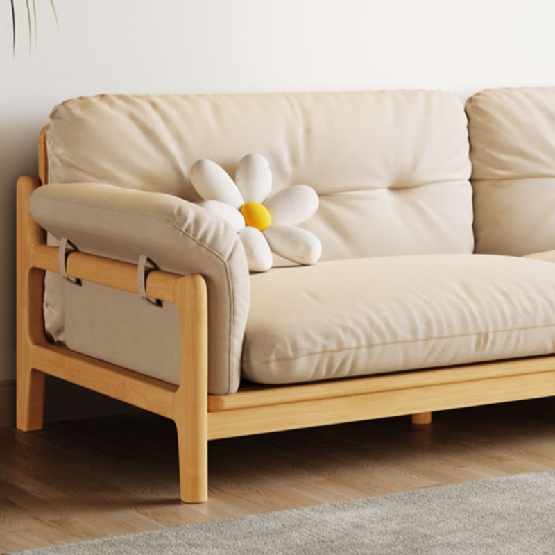 Solid Wood Tufted Settee Flared Arm Beige Cushions Sofa -39.4" H