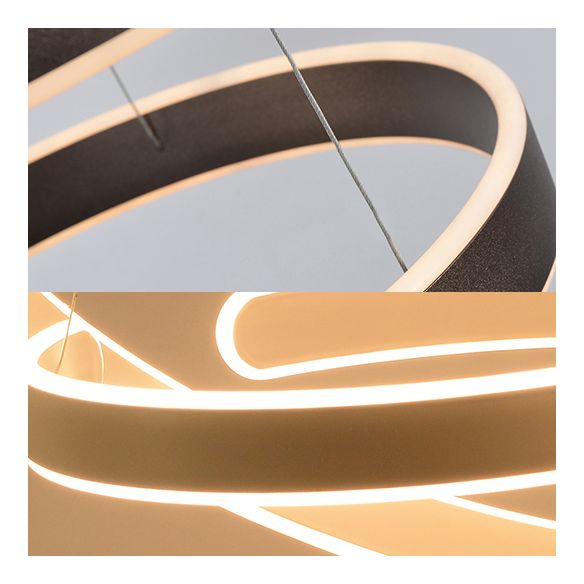 Postmodern 1/2/3-licht LED-suspensie Licht met acrylschaduw Bruin/witte ring Kroonluchter hanger in warm/wit/natuurlijk licht