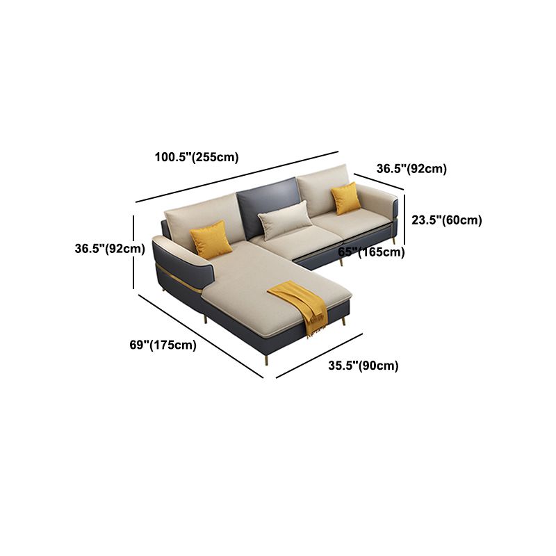 Glam Faux Leather Square Tufted Sofa Grey and Beige Sofa Chaise