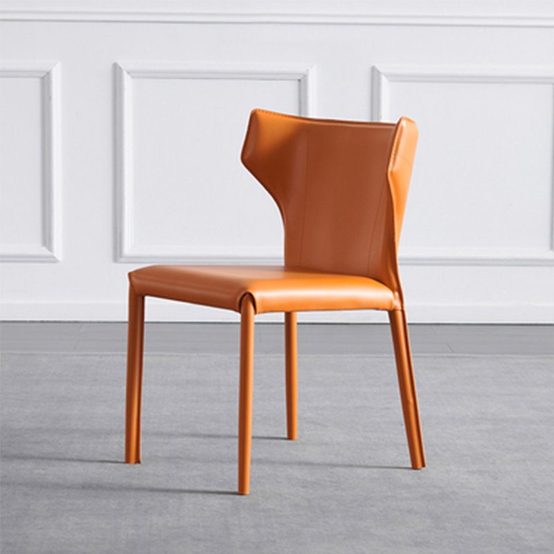 Moderner Wingback Side Stuhl Leder armlosen Essstuhl mit Metallbeinen
