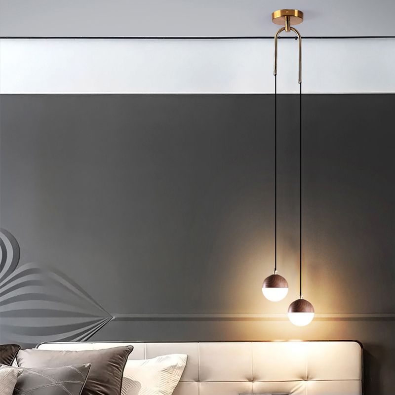 Modern Wood Pendant Lighting Fixture 2-Light Suspension Pendant Light with PMMA Shade