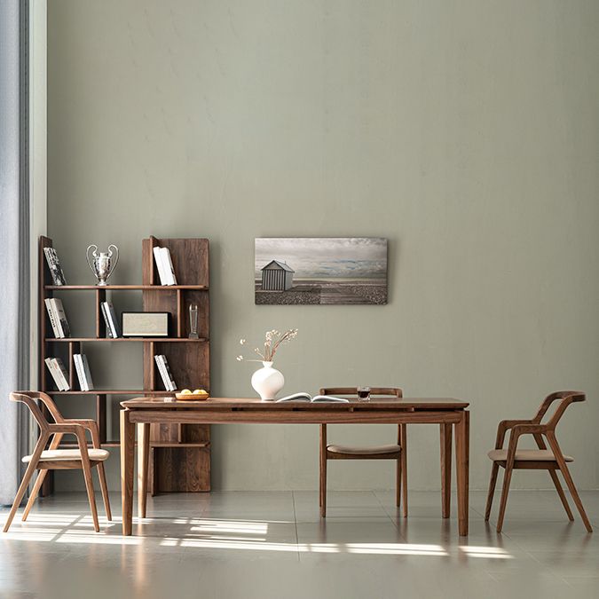 Modern Rectangle Dinner Table Brown Solid Wood Tabletop for Living Room