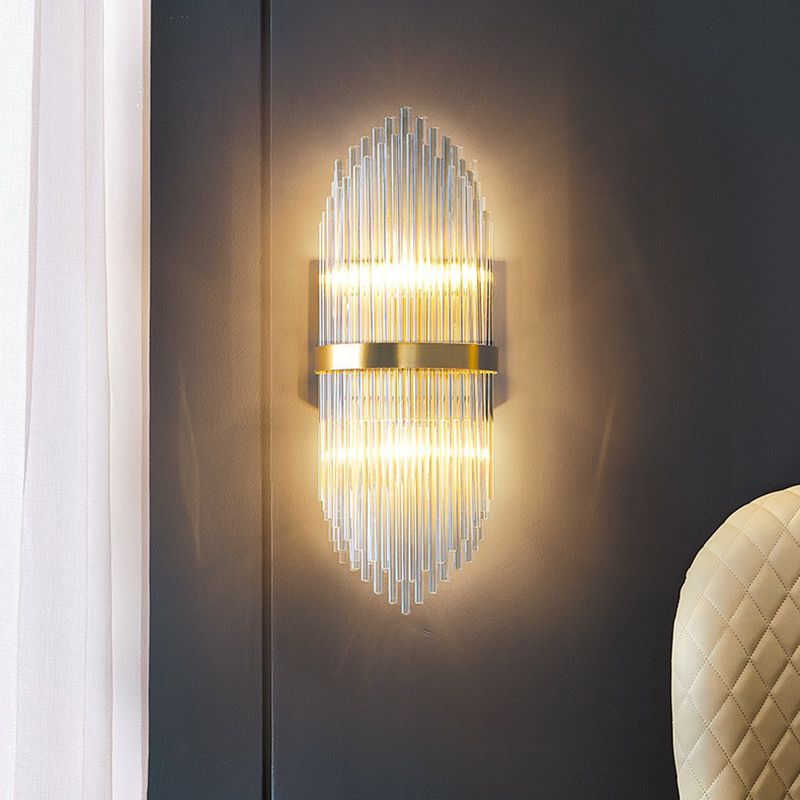 Postmodern Flute Shaped Wall Sconce Clear Crystal Rods Bedside Wall Light Fixture in Gold