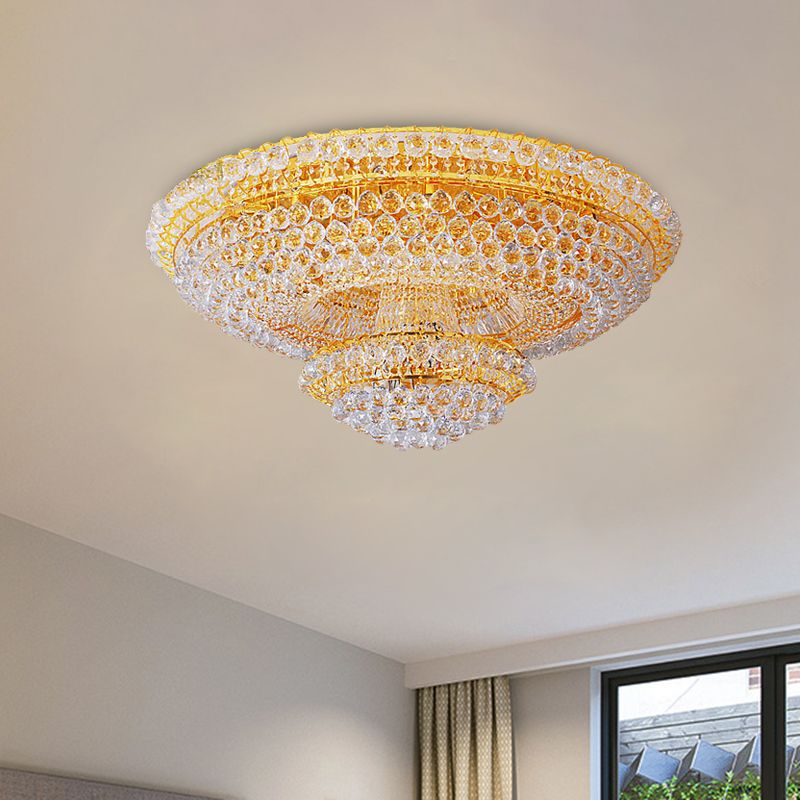 Tiered Faceted Crystal Orb Flush Mount Modern Stylish 8-Light Parlor Ceiling Mount Chandelier