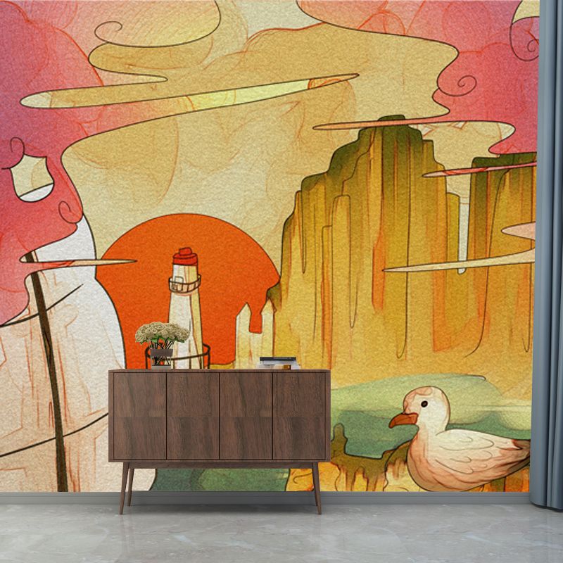 Illustration Mountain Landscape Mural Large Wall Art for Living Room, Custom Made