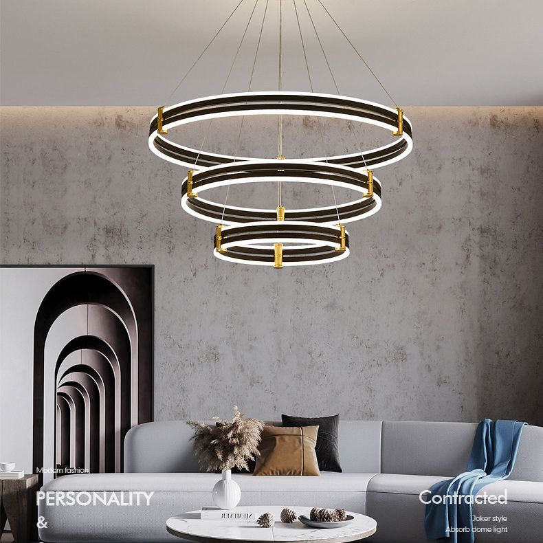 Postmodern Simplicity Round Ceiling Chandelier Acrylic Hanging Light with Hanging Cord for Living Room