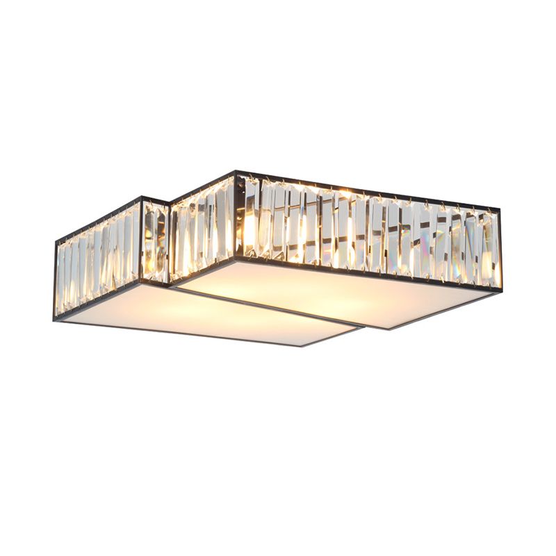 Crystal Rectangle Black Flushmount Geometric 4 Bulbs Contemporary Ceiling Mount Light Fixture