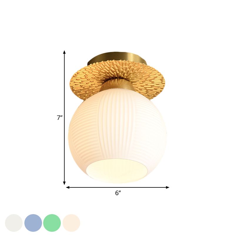 Global Semi Flush Contemporain Clair/Blanc/Bleu Prisme Verre Ampoule Unique Couloir Près du Plafonnier
