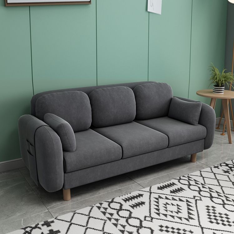 Square Arm Sofa 3 Seater Solid Color Sofa with Storage Side Bag