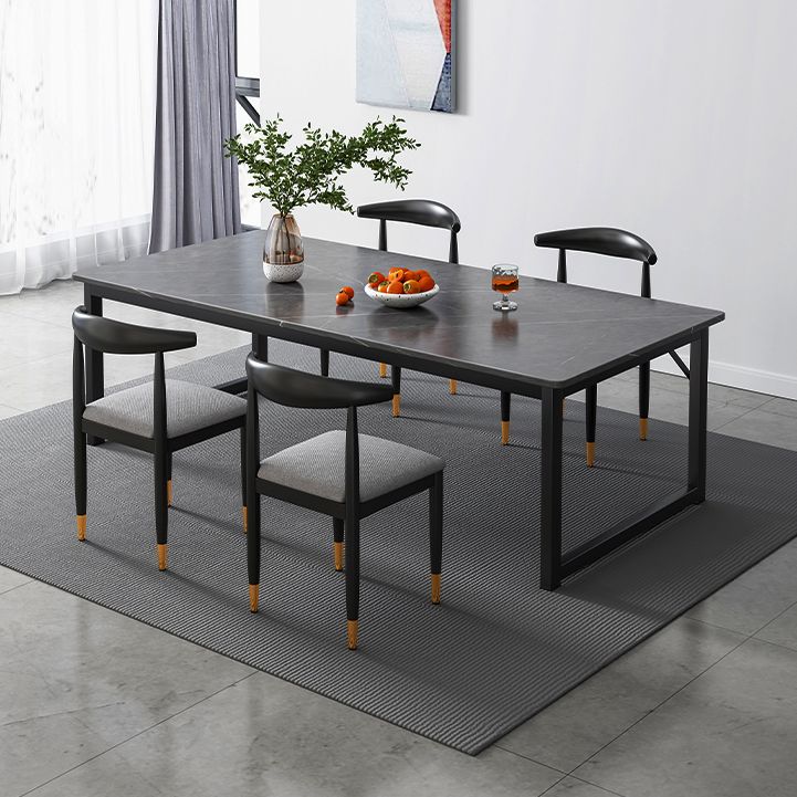 Modern Style Kitchen Rectangle Shape Dining Set Sintered Stone Standard Dining Set in Black