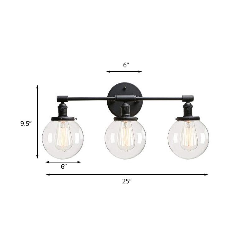 Schwarze 3 Lichter Leuchten Leuchten Licht Industrial Clear Glass Bubble Schatten Beleuchtung für den Freien