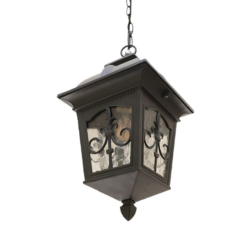Metallic Lantern Hanging Light Lodges 1 Bulb Balcony Pendant Lamp in Black/Gold with Water Glass Shade