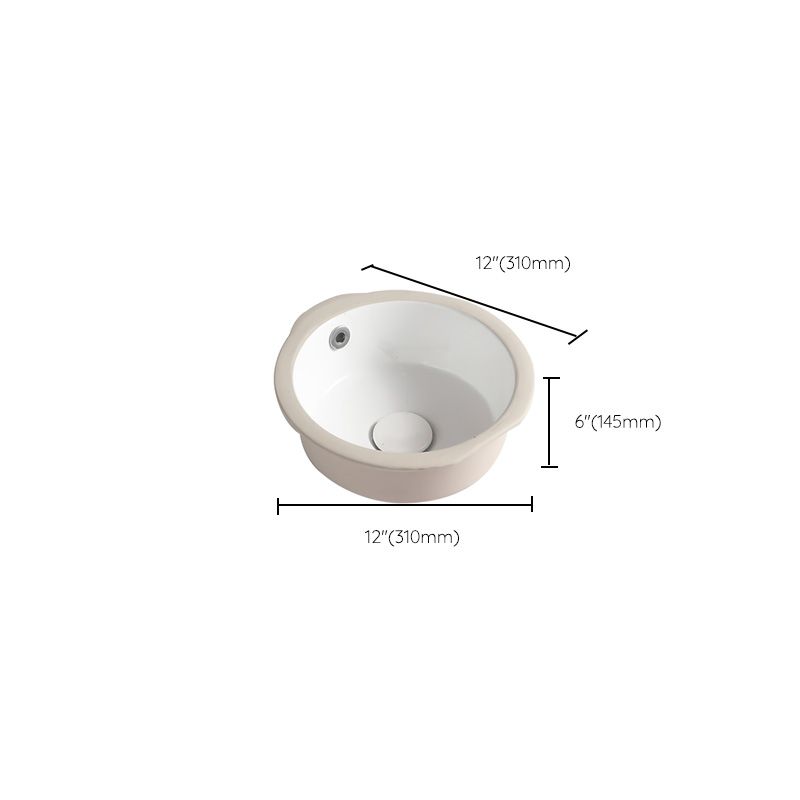 Contemporary Bathroom Sink Porcelain Round Undermount Bathroom Sink with Pop-Up Drain