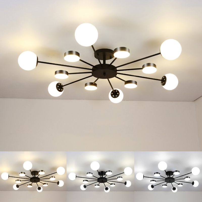 Industrial Starburst Flush Mount Ceiling Light Glass Multiple-Light Flush Mount in Black