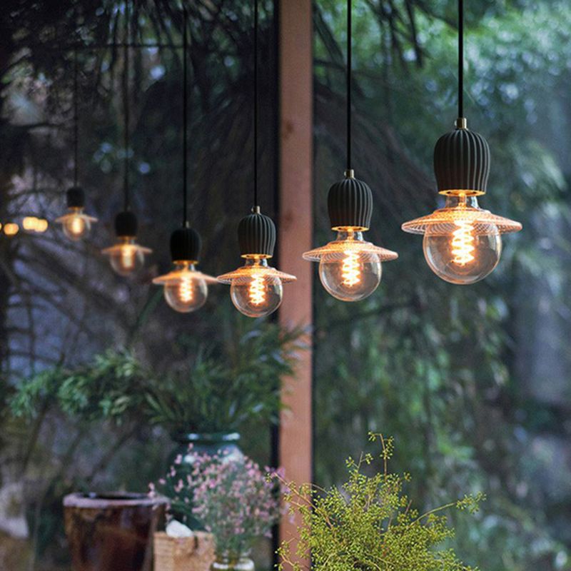 Bare Bulb Hanging Light Fixture Simple Cement 1-Light Black Pendulum Light for Restaurant