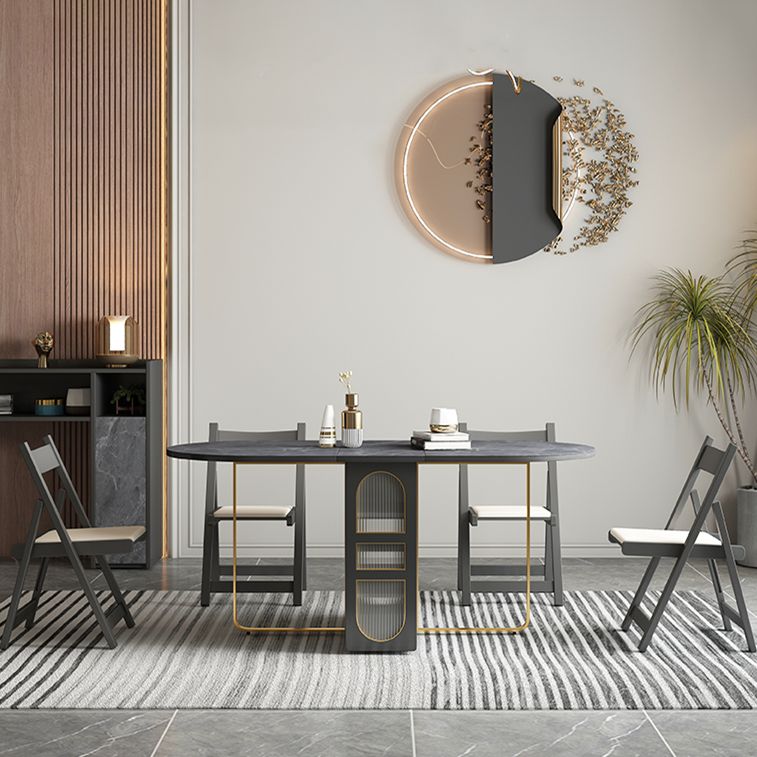 Modern Style Rectangle Dining Table Sintered Stone Drop-Leaf 59" Table for Home Use