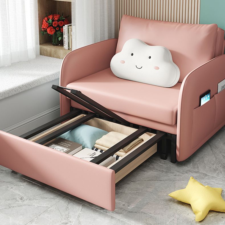 Faux leather Sleeper Sofa 32.28" Wide Pink Foldable Armless Sofa Bed