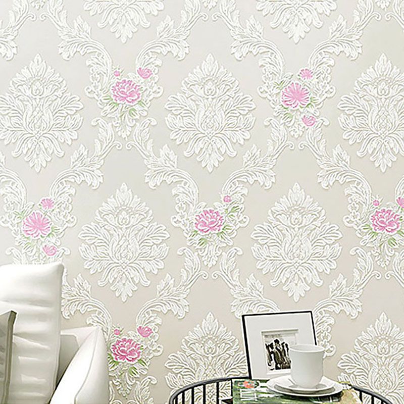 Wedding Room Wallpaper Roll with Pastel Color Garden Flower Pattern, 20.5"W x 31'L, Non-Pasted