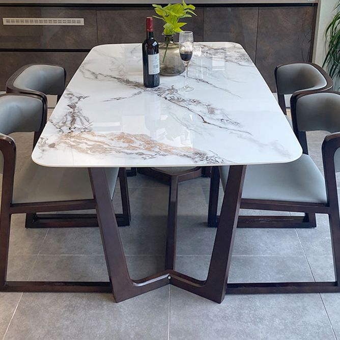 Mesa de comedor estándar rectangular de piedra sinterizada blanca industrial para cocina
